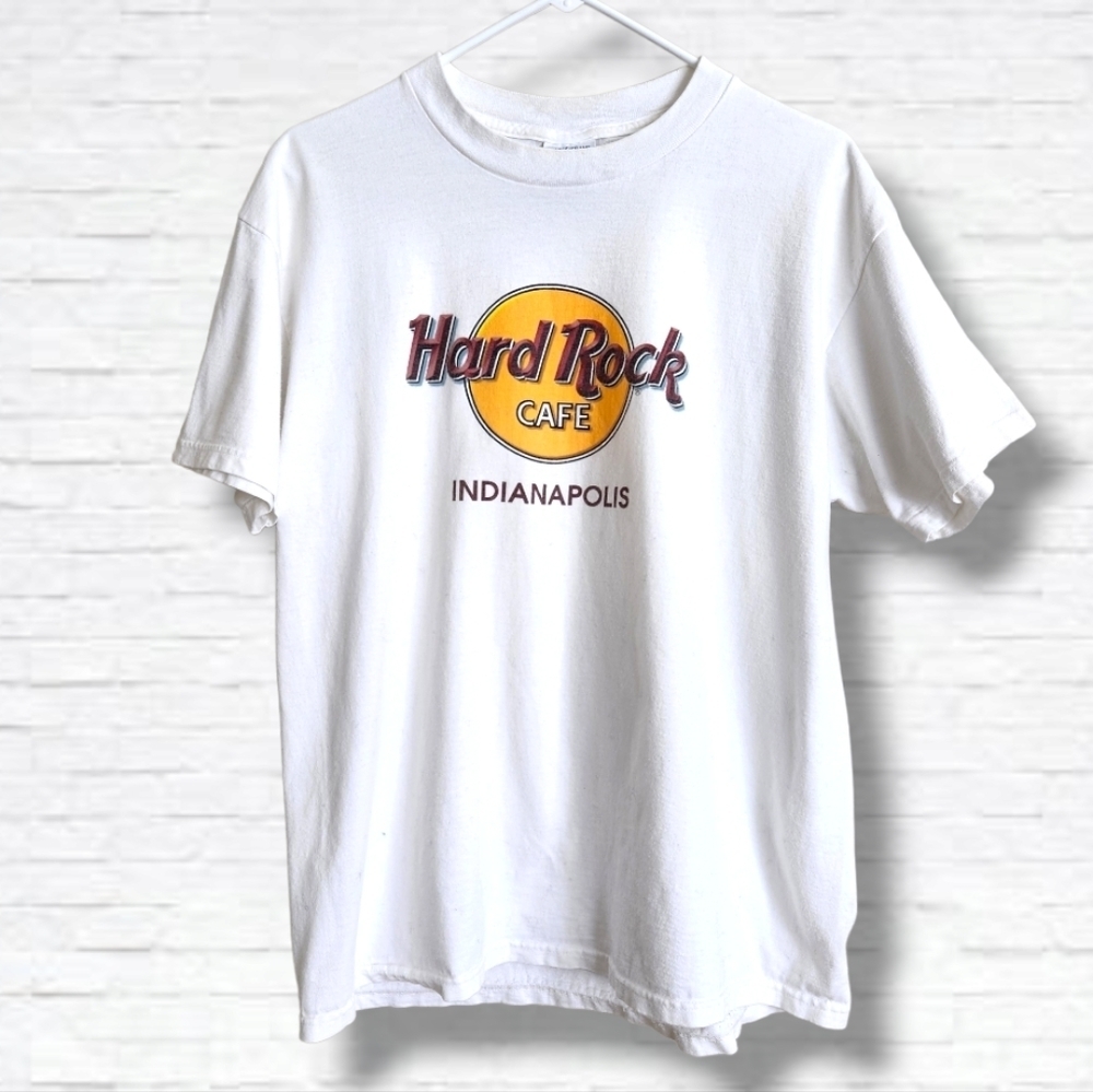 Vintage Hard Rock Cafe Indianapolis White Cotton Tee Shirt Size L